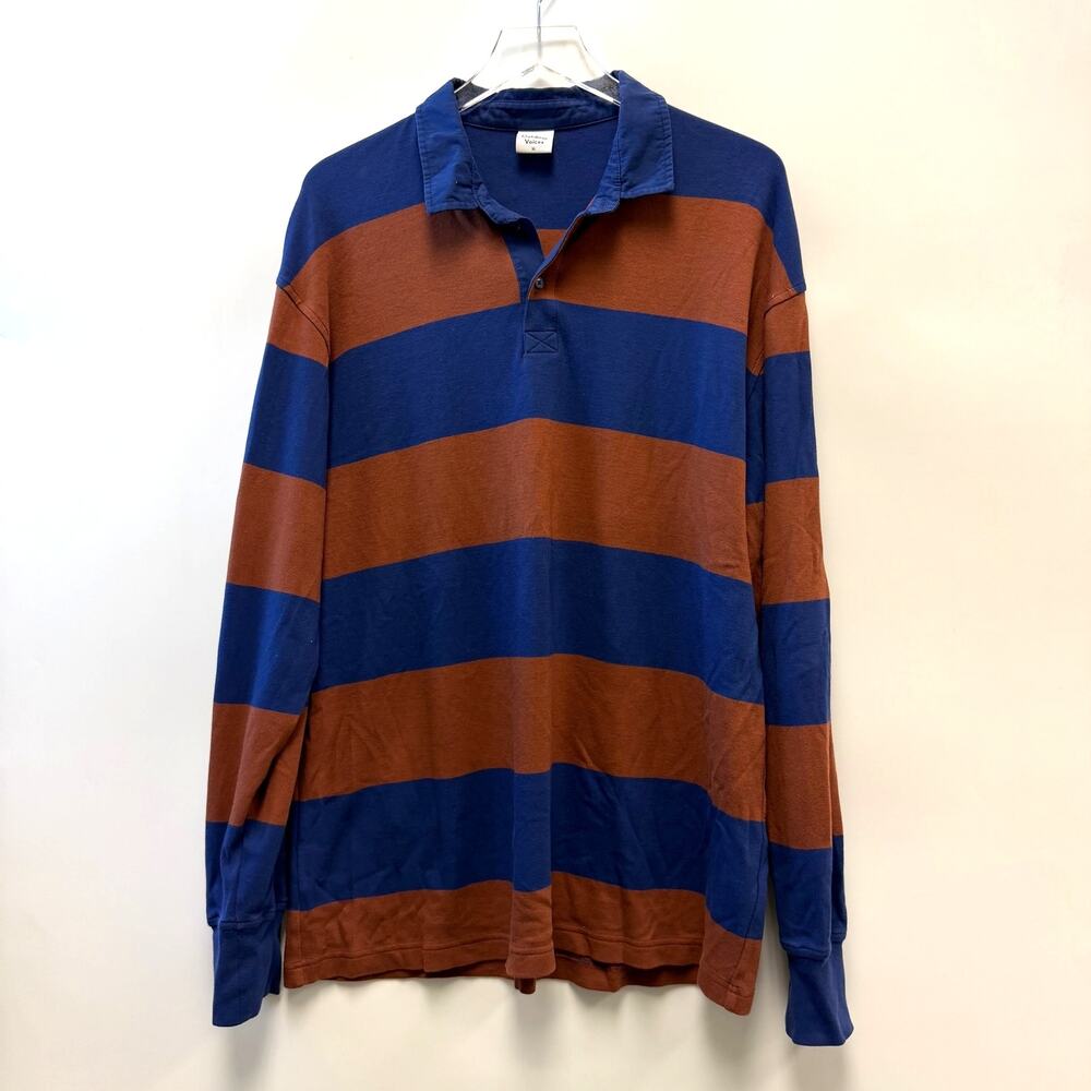 Outdoor Voices Long Sleeved Rugby Collared Shirt Blue/Brown Sz X-Large XL